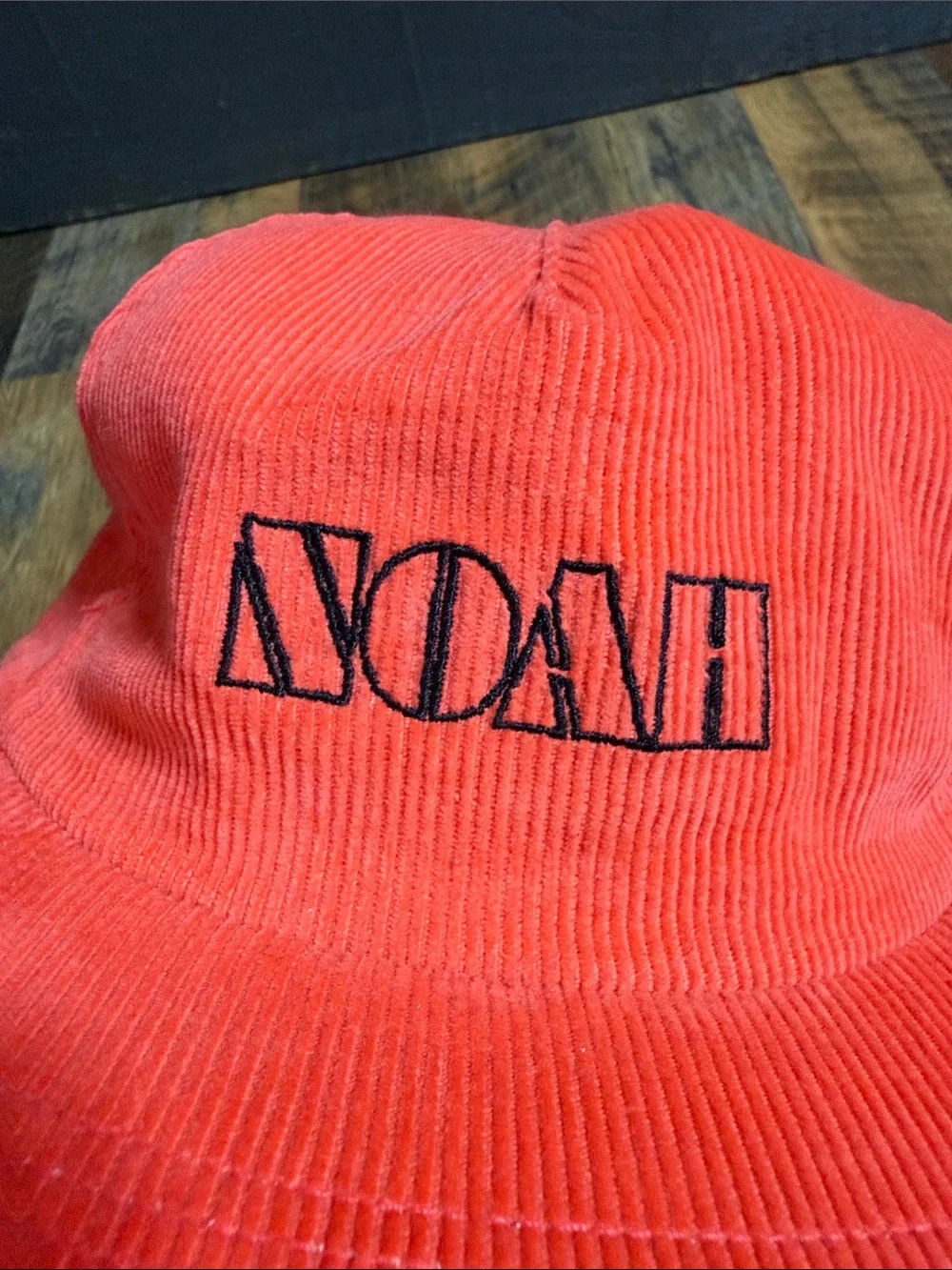 NOAH Made in USA Corduroy Snapback Hat Coral Orange Embroidered Logo